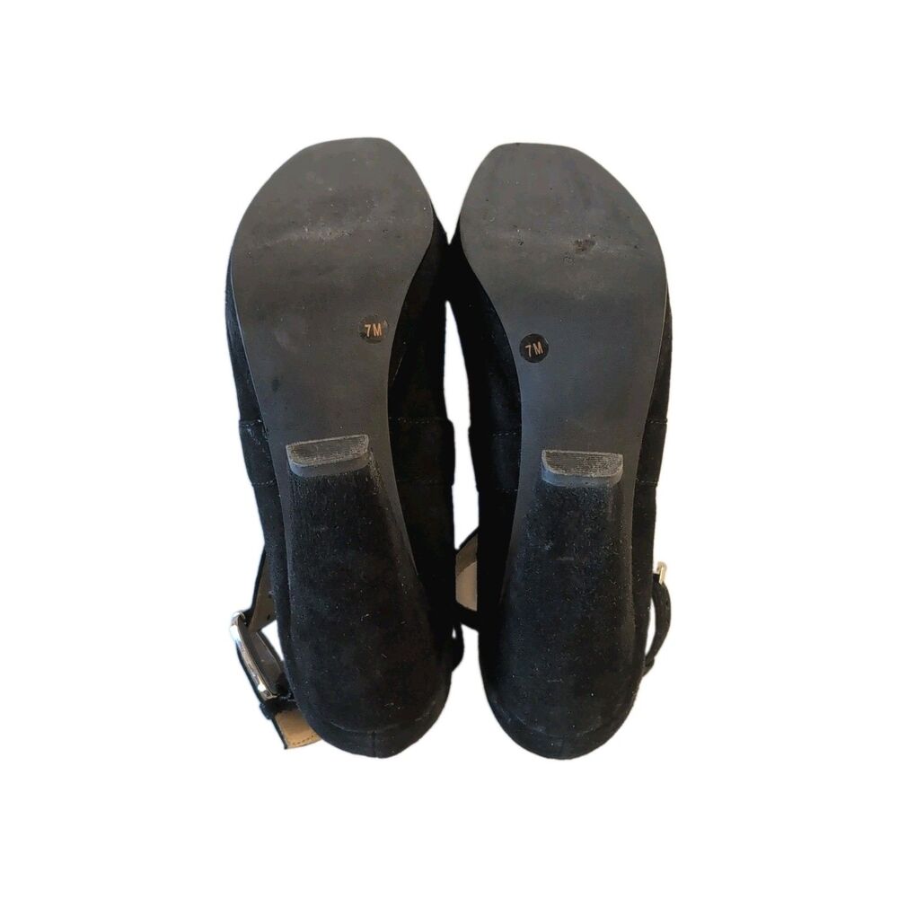 Michael Kors Black Suede Strappy Peep Toe Ankle Strap Block Heels Sz 7M - Picture 6 of 9